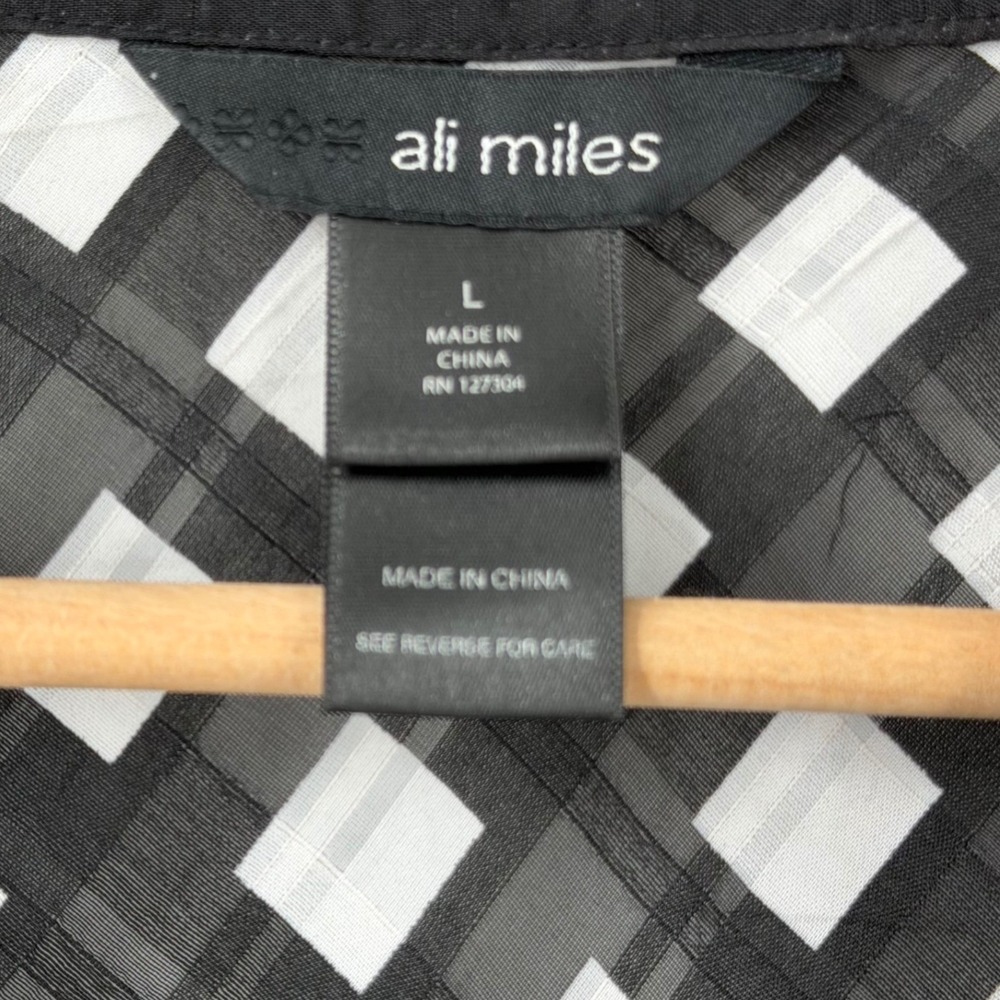 Ali Miles Sheer Jacket Size Large Black White Gingham Artsy Lagenlook Modern - Picture 5 of 7